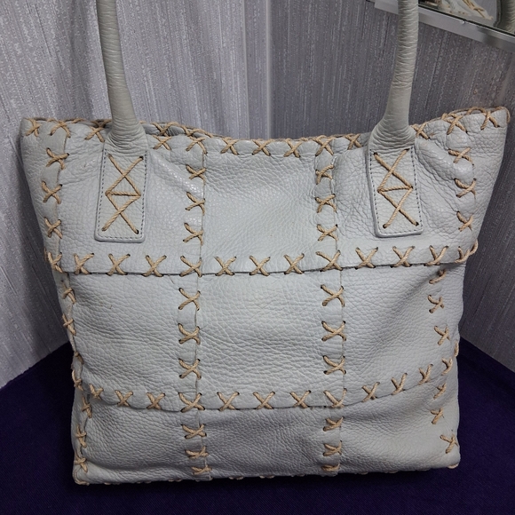 Berge Italian Leather Bag Tote Shouler Powder Blue - Picture 4 of 17